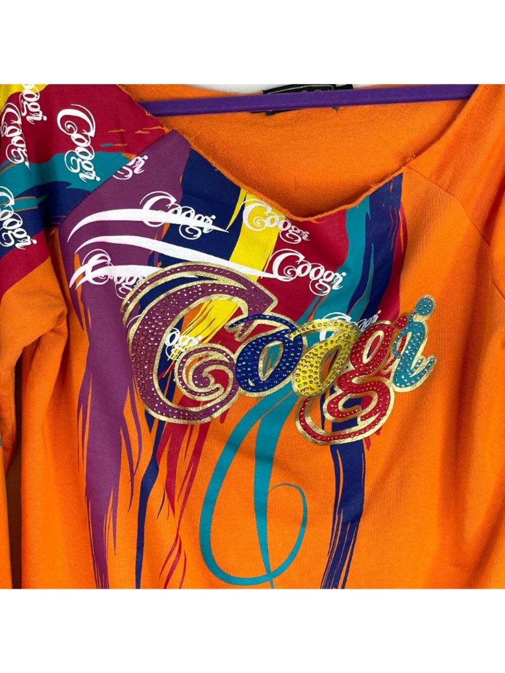 Coogi Knit Top Womens XLarge Urban Hip Hop Raw Edge Neck Tie Detail Big Logo - Picture 4 of 16